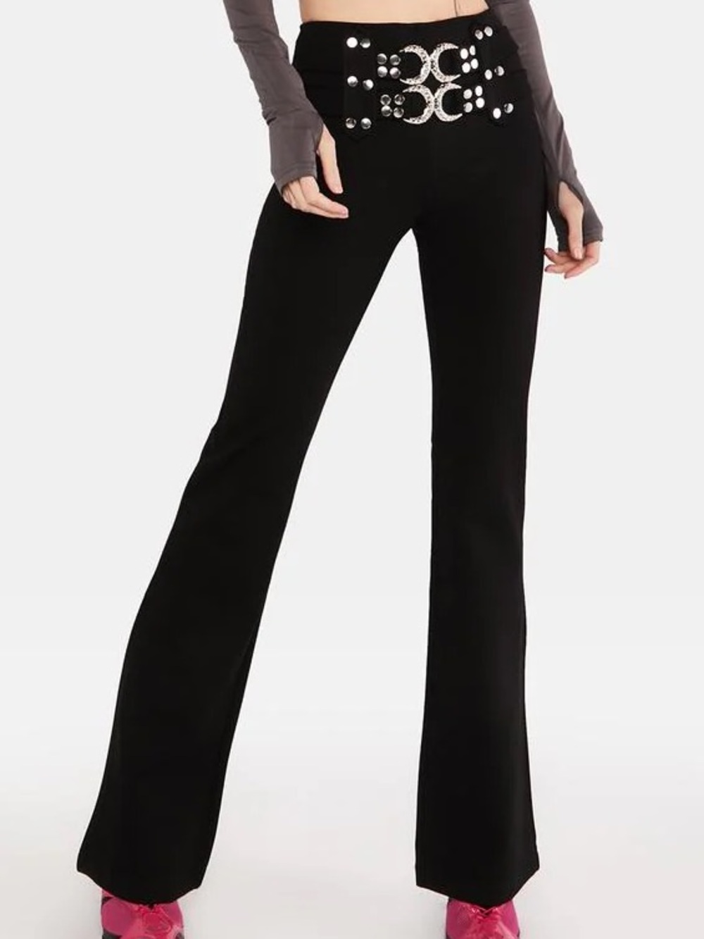 The Kript Black Belted Flare Pants size S